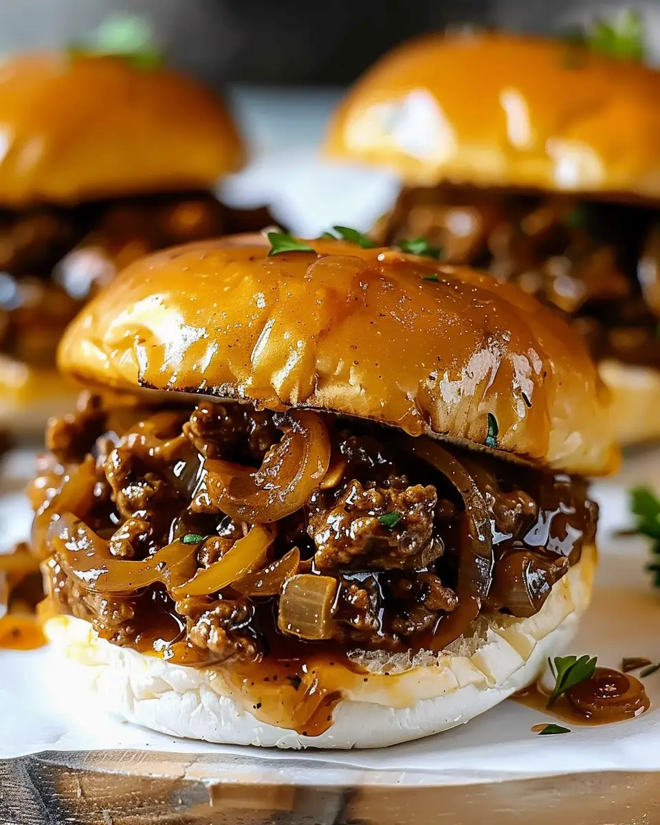 French Onion Beef Sloppy Joes with Turkey Bacon Delight