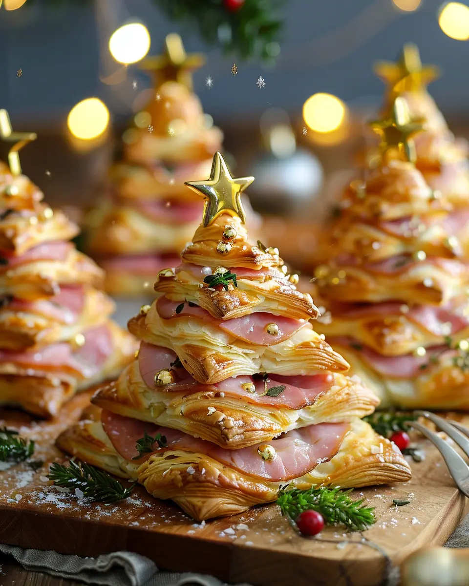 Ham cheese puff pastry Christmas trees: Easy festive treats with chicken ham and turkey bacon