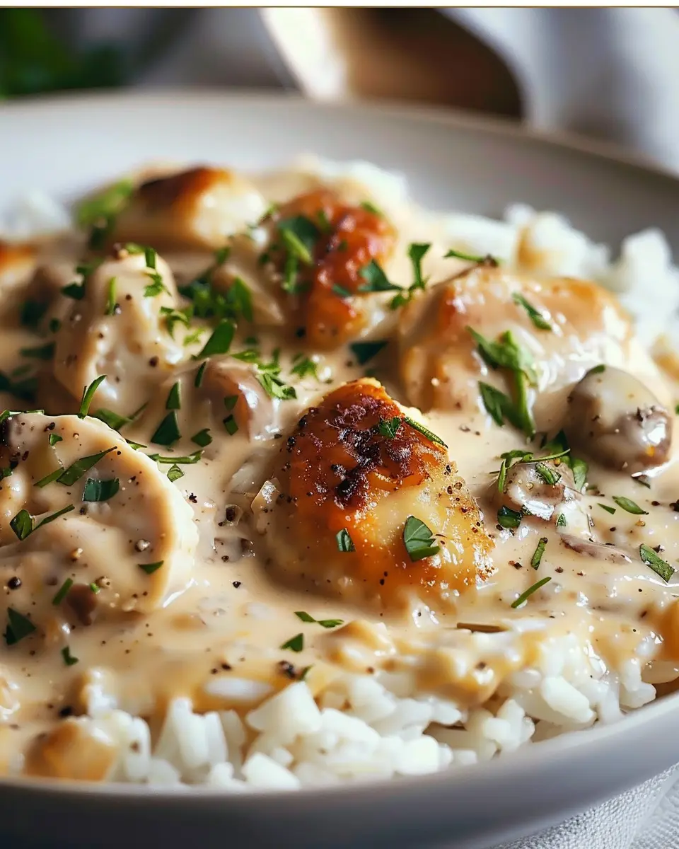 Quick and Easy Creamy Smothered Chicken and Rice with Turkey Bacon