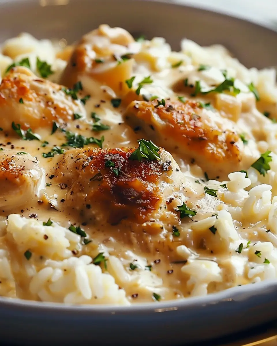 Quick and Easy Creamy Smothered Chicken and Rice with Turkey Bacon