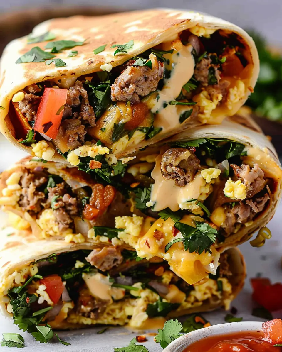High-Protein Breakfast Burrito with Turkey Bacon and Chicken Ham