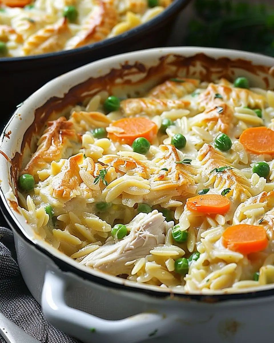 Cozy Chicken Pot Pie Orzo with Turkey Bacon: A Comforting Twist